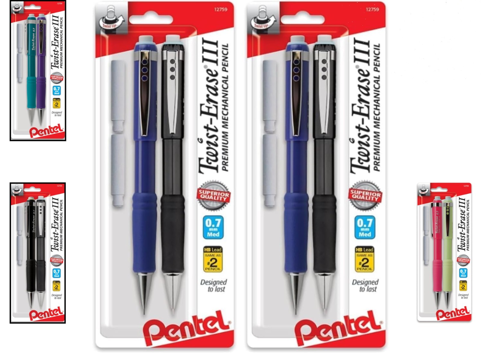 Durable & Reliable 4-Pack Twist-Erase III Pencils 0.7mm with Easy Eraser Refills