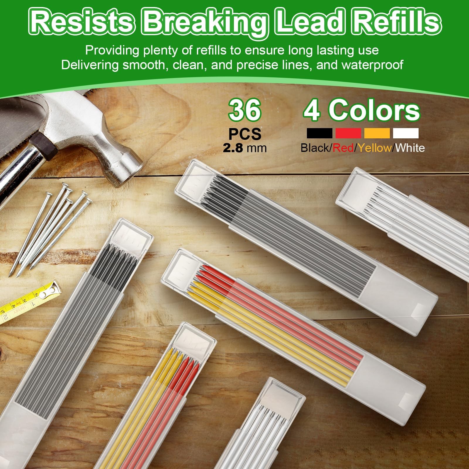 Hiboom 3 Pack Carpenter Pencils Set with 24 Refills, 2.8 mm Mechanical Carpenter