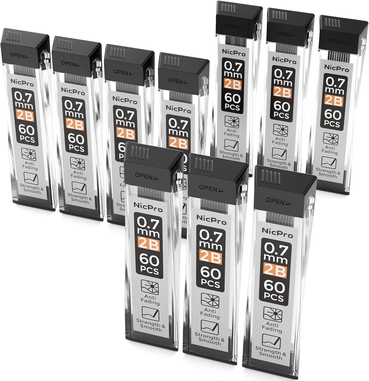 600 PCS 0.7mm Mechanical Pencil Refills 2B Lead 10 Tubes