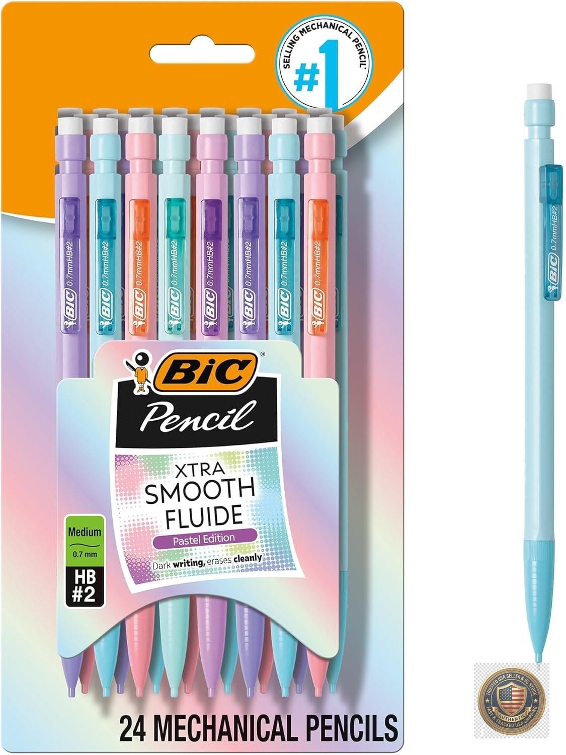 Mechanical Pencils 0.7mm Medium Point 24 Pack Pastel Colors Erasers