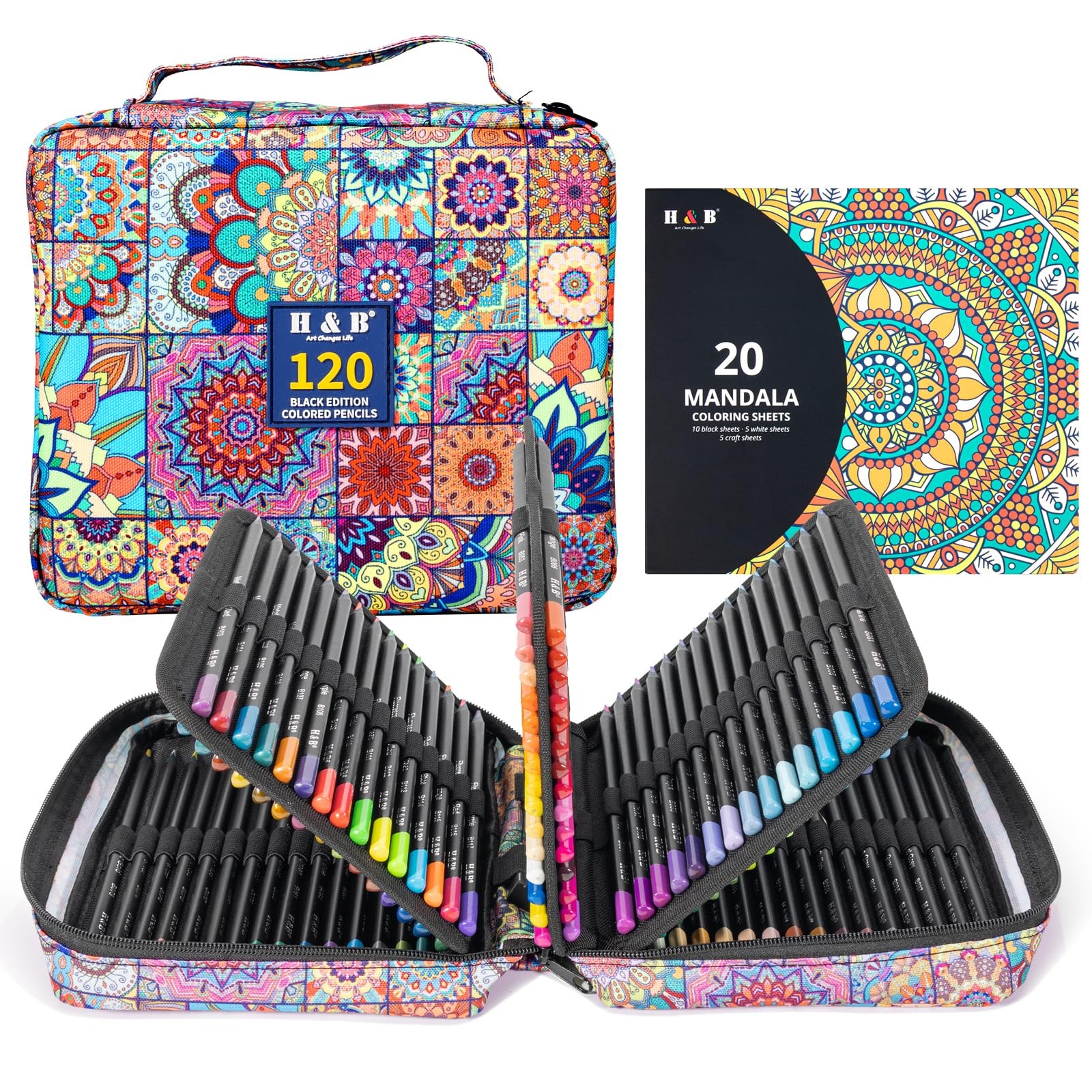 H & B 120-Color Black Wood Colored Pencils Set 1 count (Pack of 120),