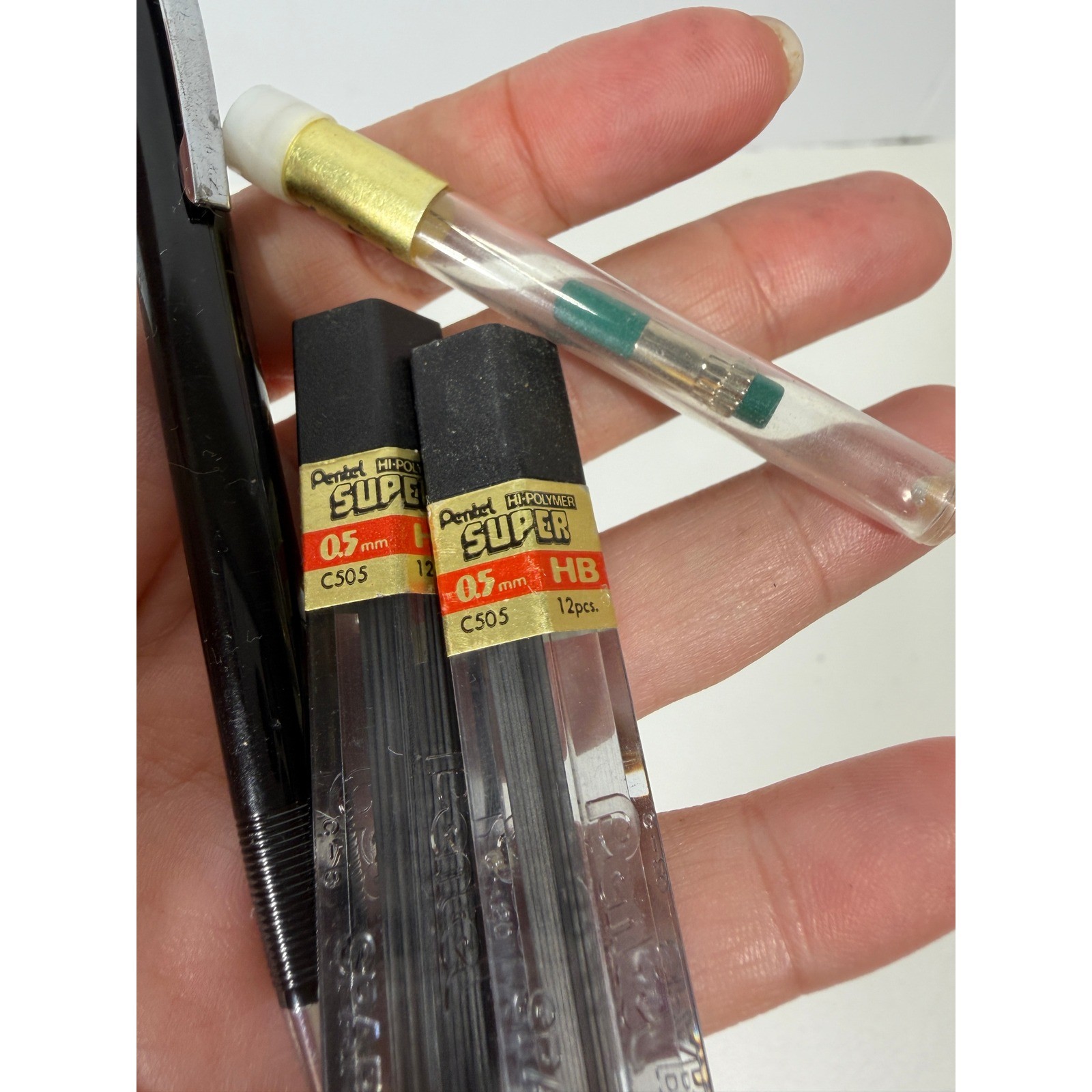 Pentel P225 Sharp Mechanical Pencil 0.5mm Black w HB Lead Refills and Erasers