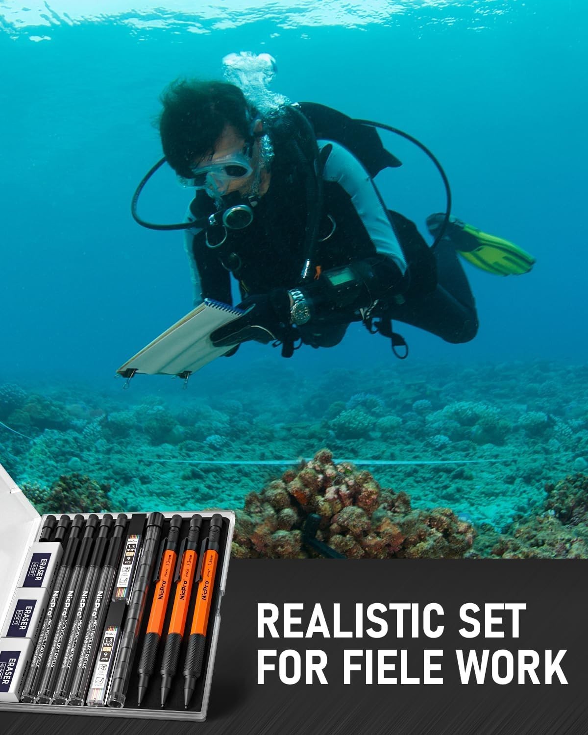 3 PCS Retractable Orange Mechanical Pencils Set with 66 Lead Refill & Erasers