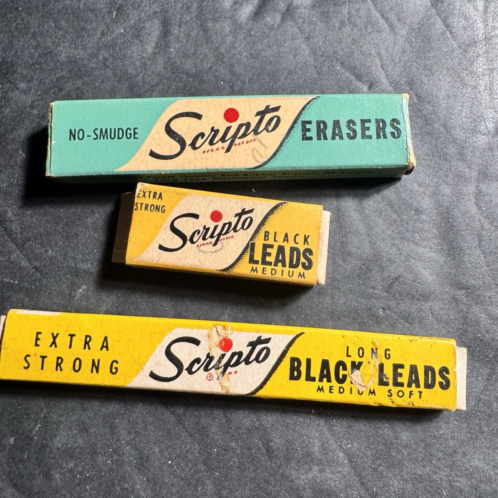 Vintage Scripto Pencil Leads & Erasers Art Deco Drafting 1940s 3pc Mix Lot