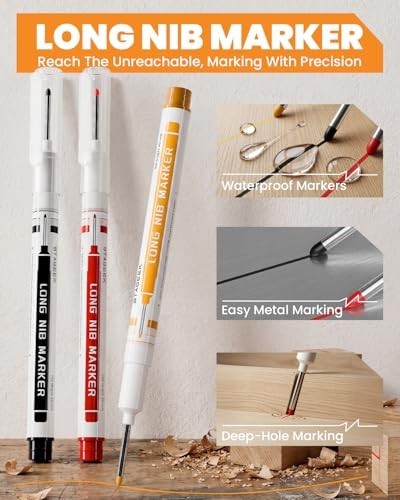33 Pack Carpenter Pencils Set with Sharpener, 108 Refills, Long-Nib Markers & To