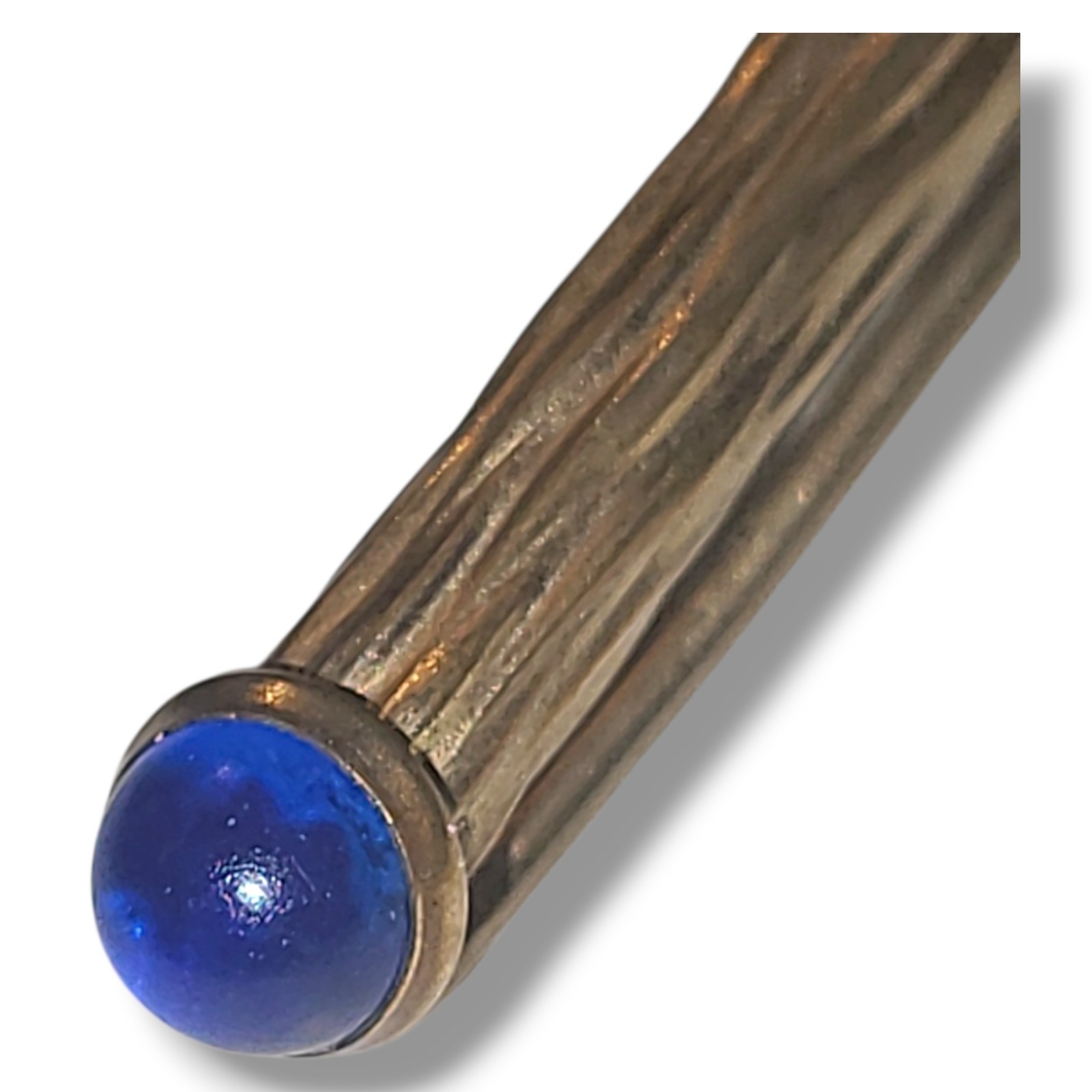 Vintage Gold Tone Mechanical Pencil Blue Cabochon Textured Pocket Clip 3.5″