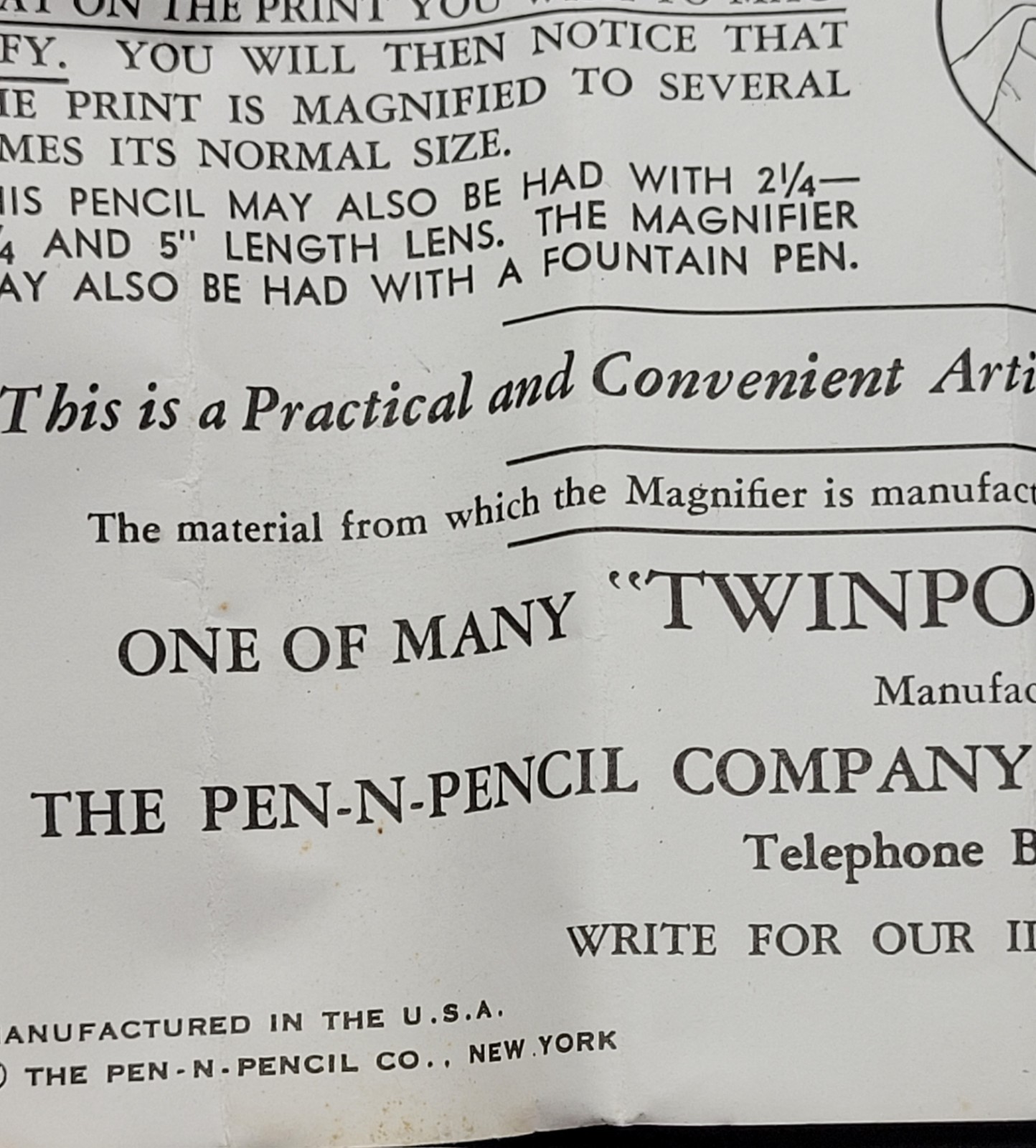 New Old Stock Vintage Pencil Pen-N-Pencil Company Red White Blue Magnifying wBox