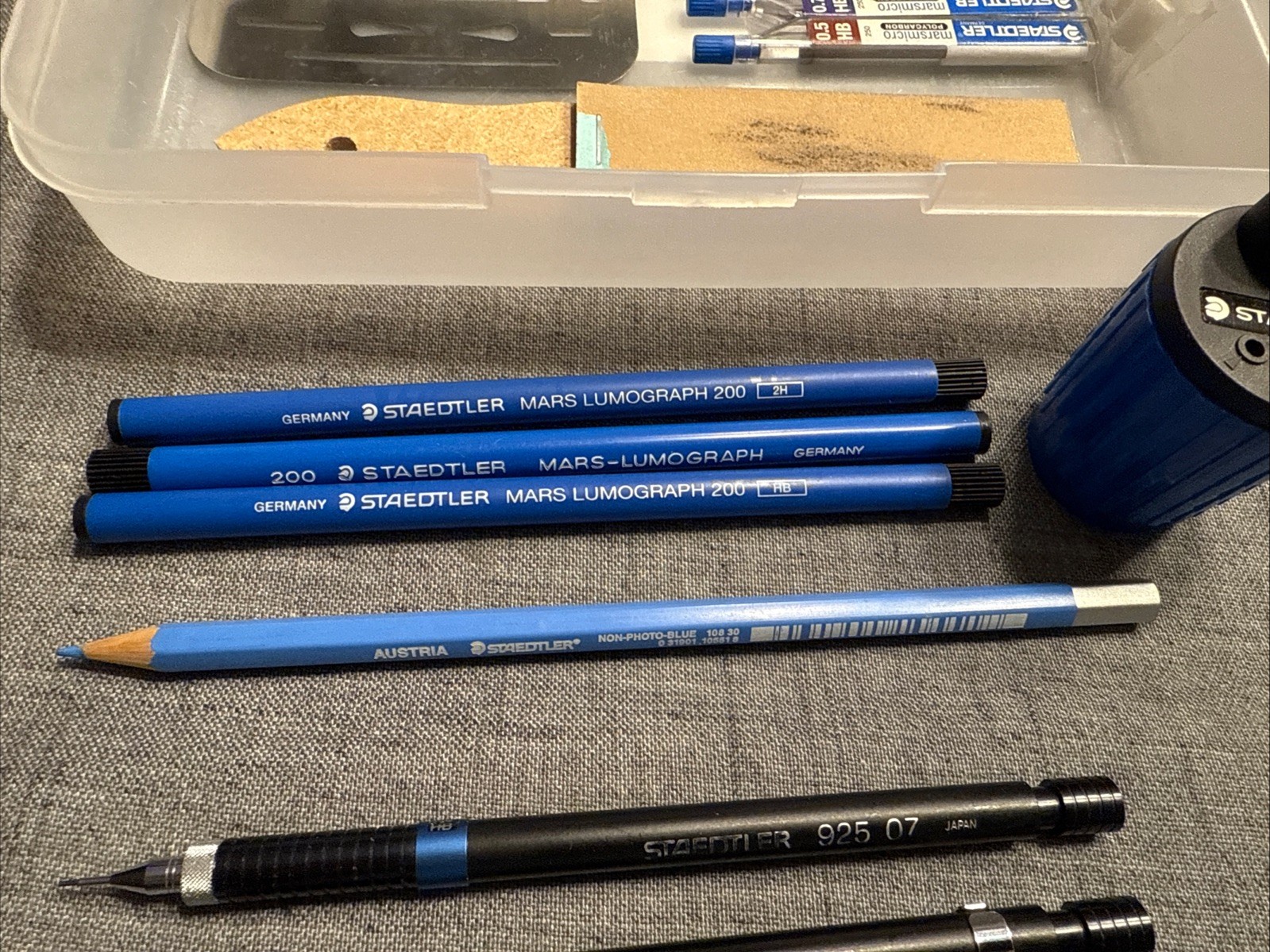 Staedtler Drafting Set Extras 18 Pcs Case Mechanical Pencils 03,05,07 Mars 780