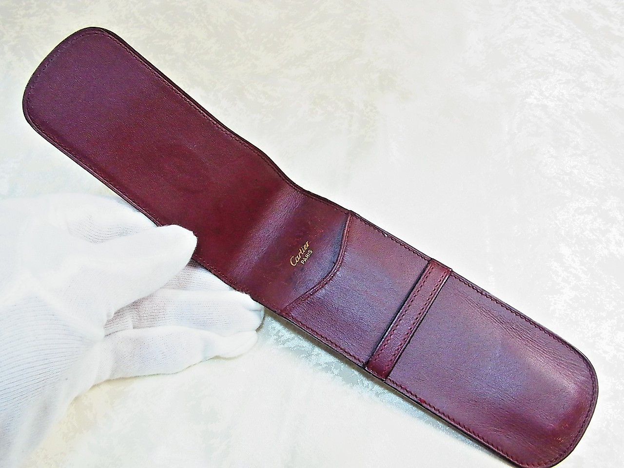 Cartier Must de Mechanical Pencil Click Action Bordeaux Gold with Leather Case