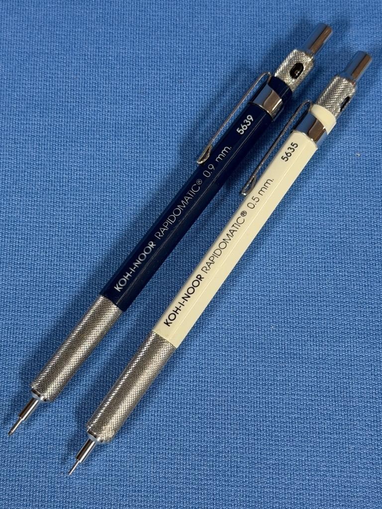 2 Koh-I-Noor Rapidomatic Mechanical Pencils 0.5mm #5635 and 0.9mm #5639