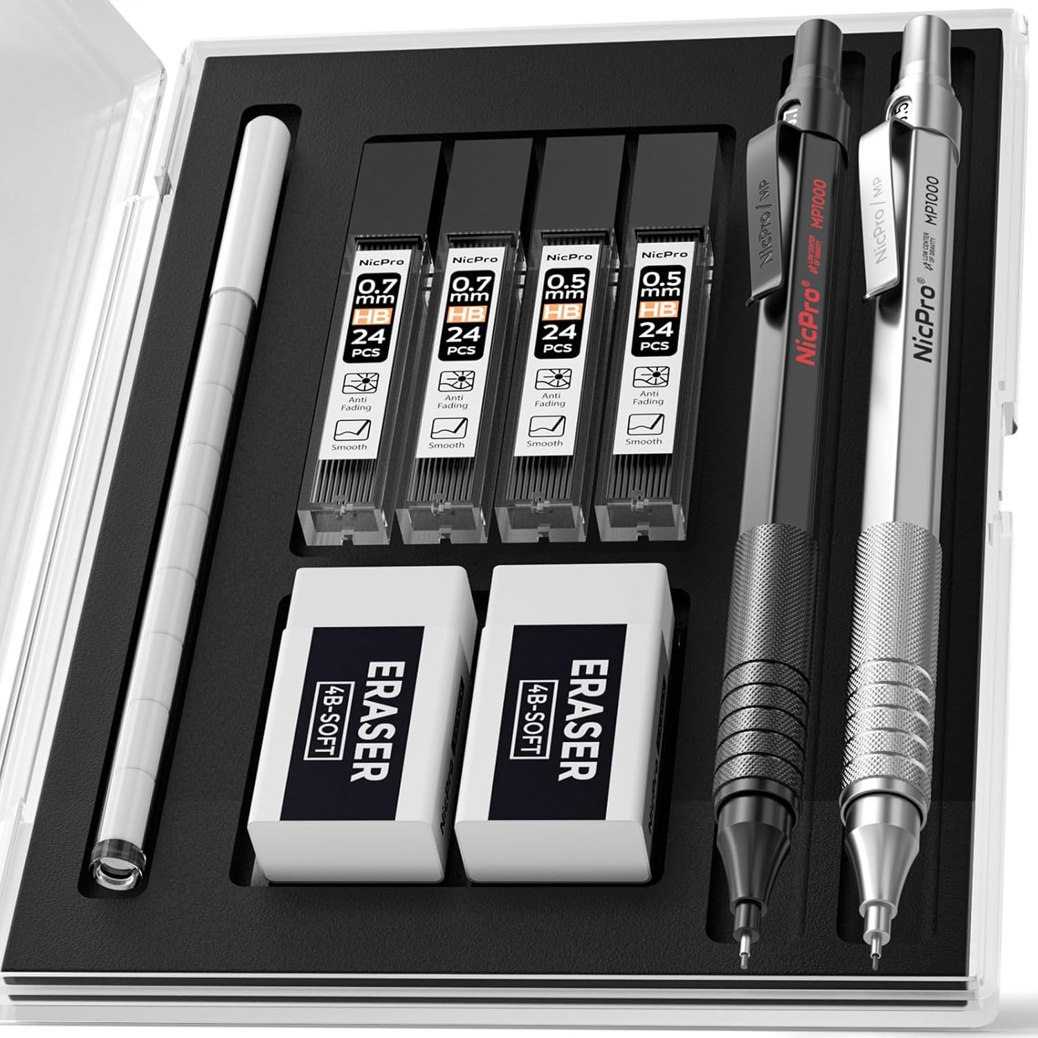 2 PCS Ergonomic Metal Mechanical Pencils 0.5mm & 0.7mm – Perfect for Artists