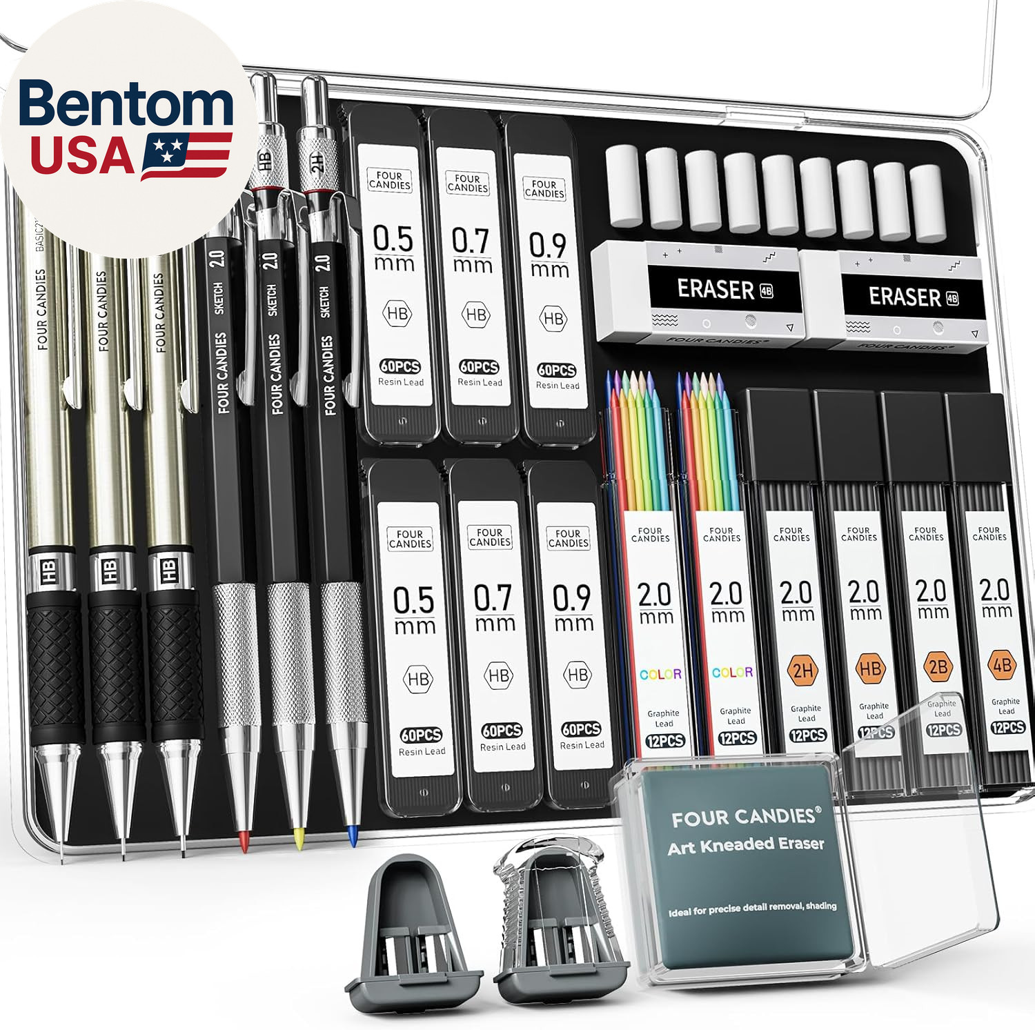 25PCS Mechanical Pencil Set with Case, Art Supplies with Metal Pencil 0.5, 0.7,