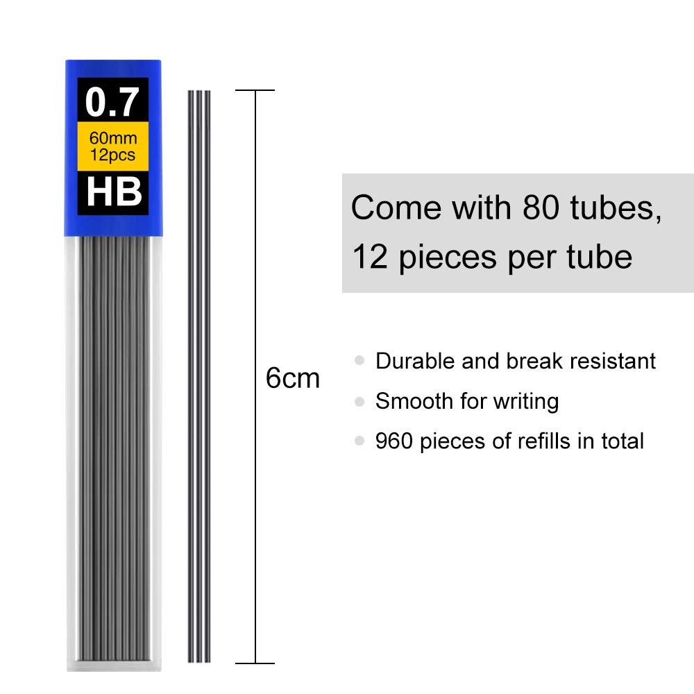 960 Pieces Lead Refills 0.7 mm HB Break Resistant Mechanical Pencil Refills, …