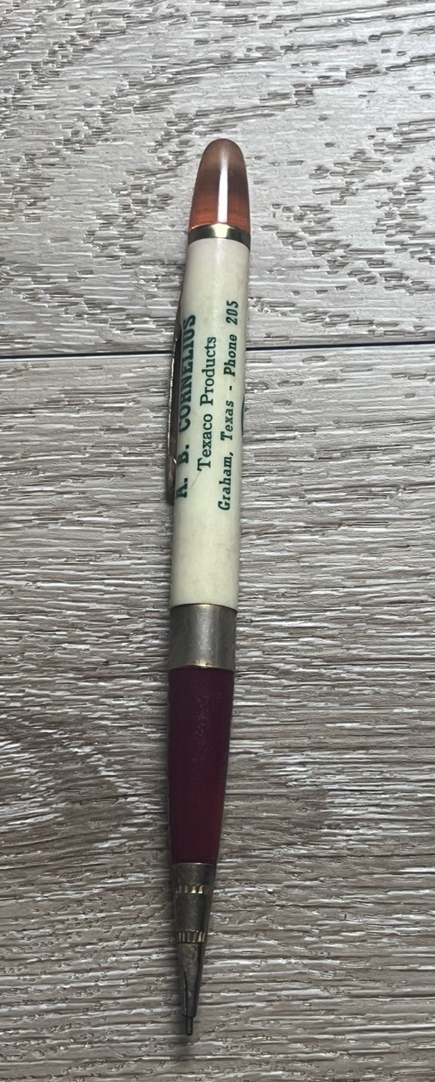 Vintage Texaco Gas Mechanical Pencil Graham Texas Phone 205 A. B. Cornelius