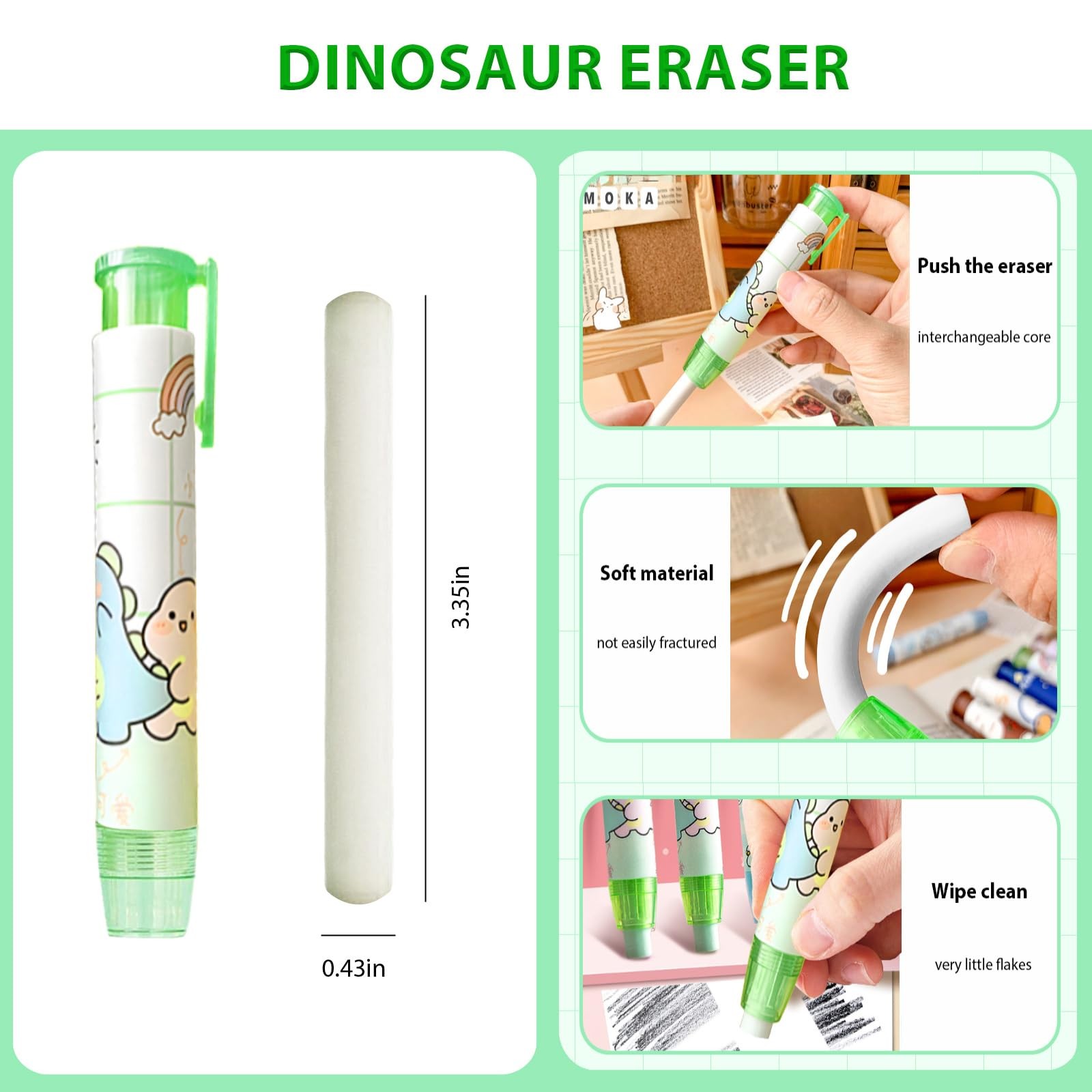 Cute Green Dinosaur Mechanical Pencil Set Include 8Pcs Kawaii Mechanical Penc…