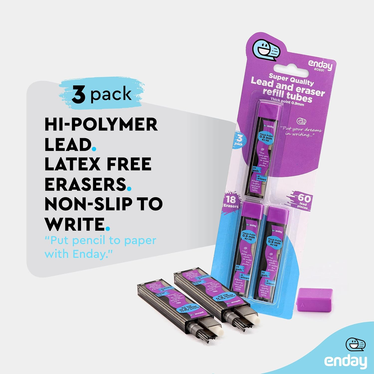 HB 2 Mechanical 0.9mm Lead Pencil and Eraser Refills, 20 Lead 6 Erasers per Tube