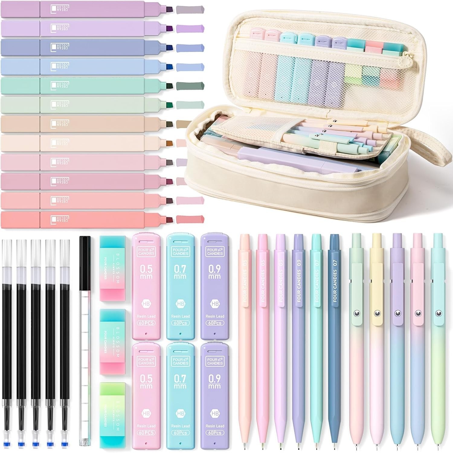 39 PCS Aesthetic School Supplies with Cute Pen Case, 12 Pastel Highlighters, …