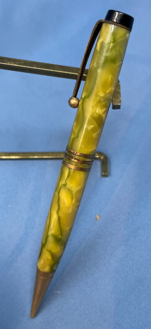 Vintage PARKER Yellow & Green Marbled mechanical pencil monogrammed NN
