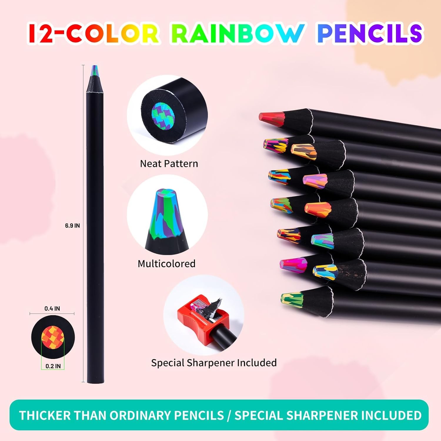 Stocking Stuffers,12 Rainbow Colored Pencils,Art Supplies for Multicolor