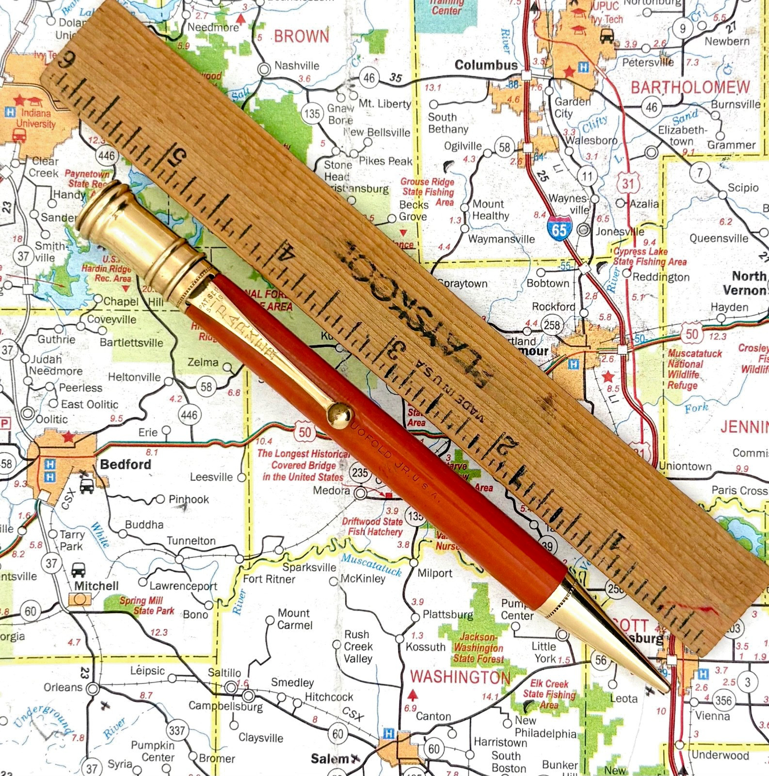 Vintage 1920s Parker Duofold Red / Orange Washer clip pencil w/ gold-filled trim