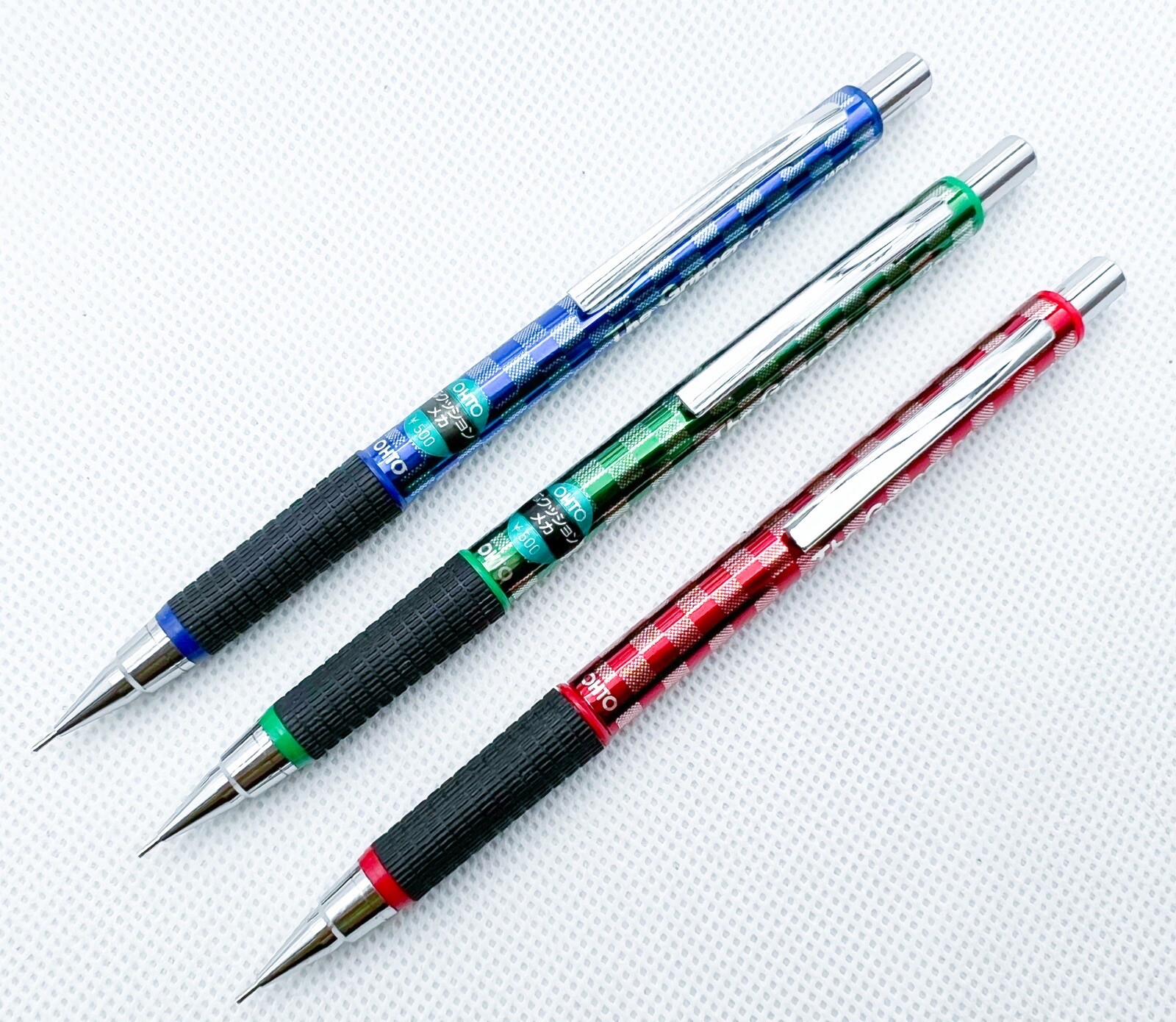 NOS Ohto gripper 3pcs Mechanical Pencil 0.5mm metal barrel with rubber grip