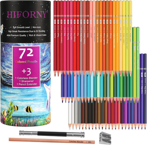 HIFORNY 75 Pack Colored Pencils Set for Adult Coloring,72 Colors 72 Colores
