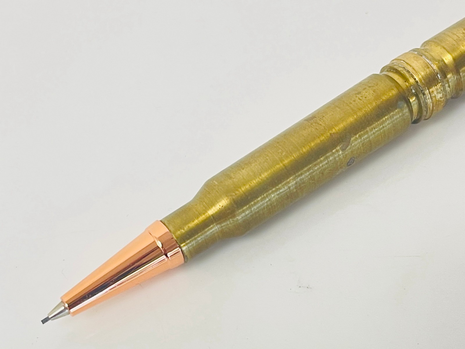 Handcrafted Brass Mechanical Pencil Rose Gold Trim Wood Gift Box Desk Pen