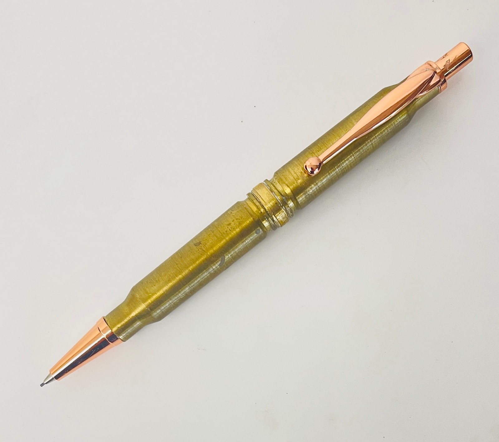 Handcrafted Brass Mechanical Pencil Rose Gold Trim Wood Gift Box Desk Pen