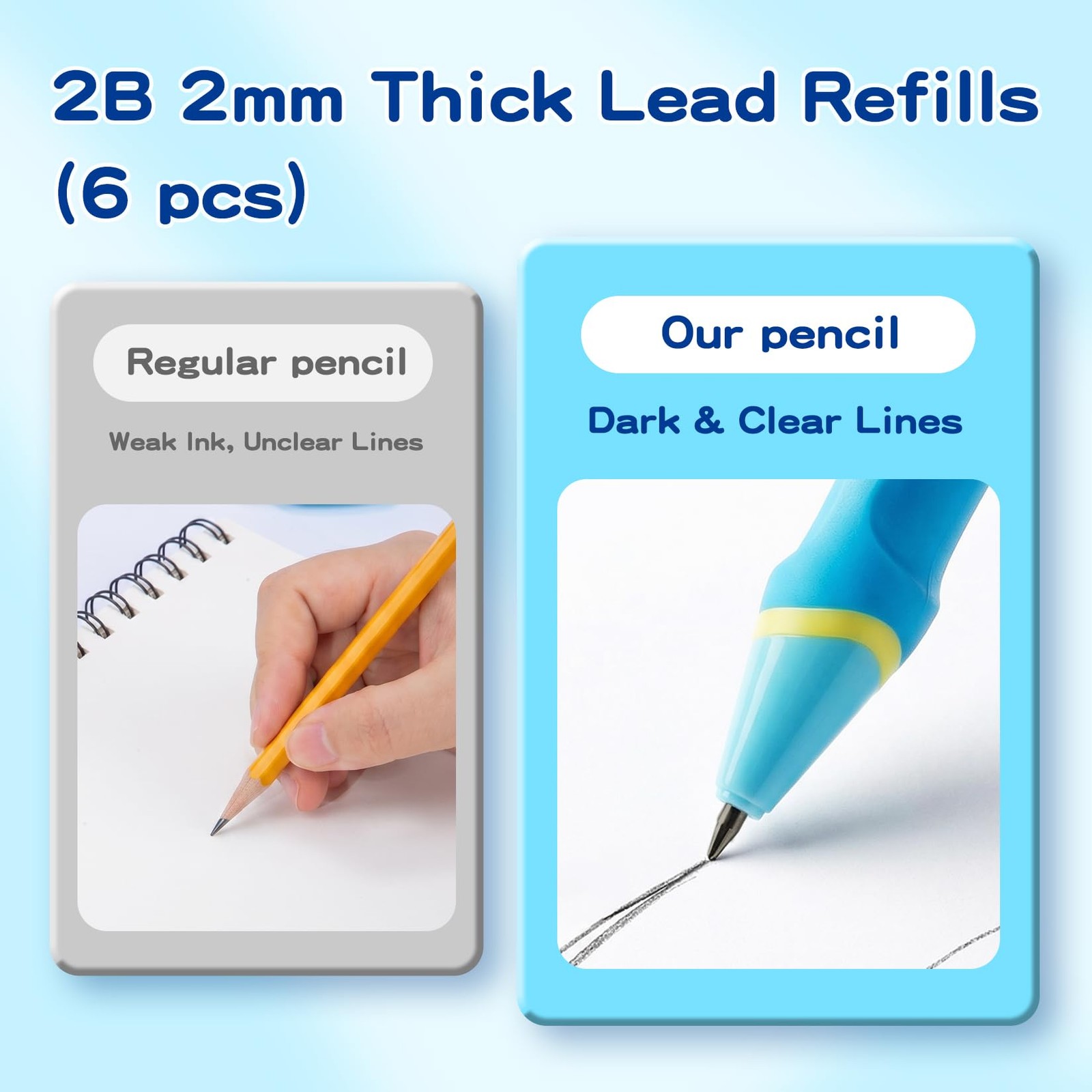Blue L Ergonomic 2.0mm HB Mechanical Pencil Set Kids Handwriting Aid Refill
