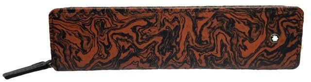 Unused Montblanc Round Zip Pen Case Black Leather Starwalker Marble Print