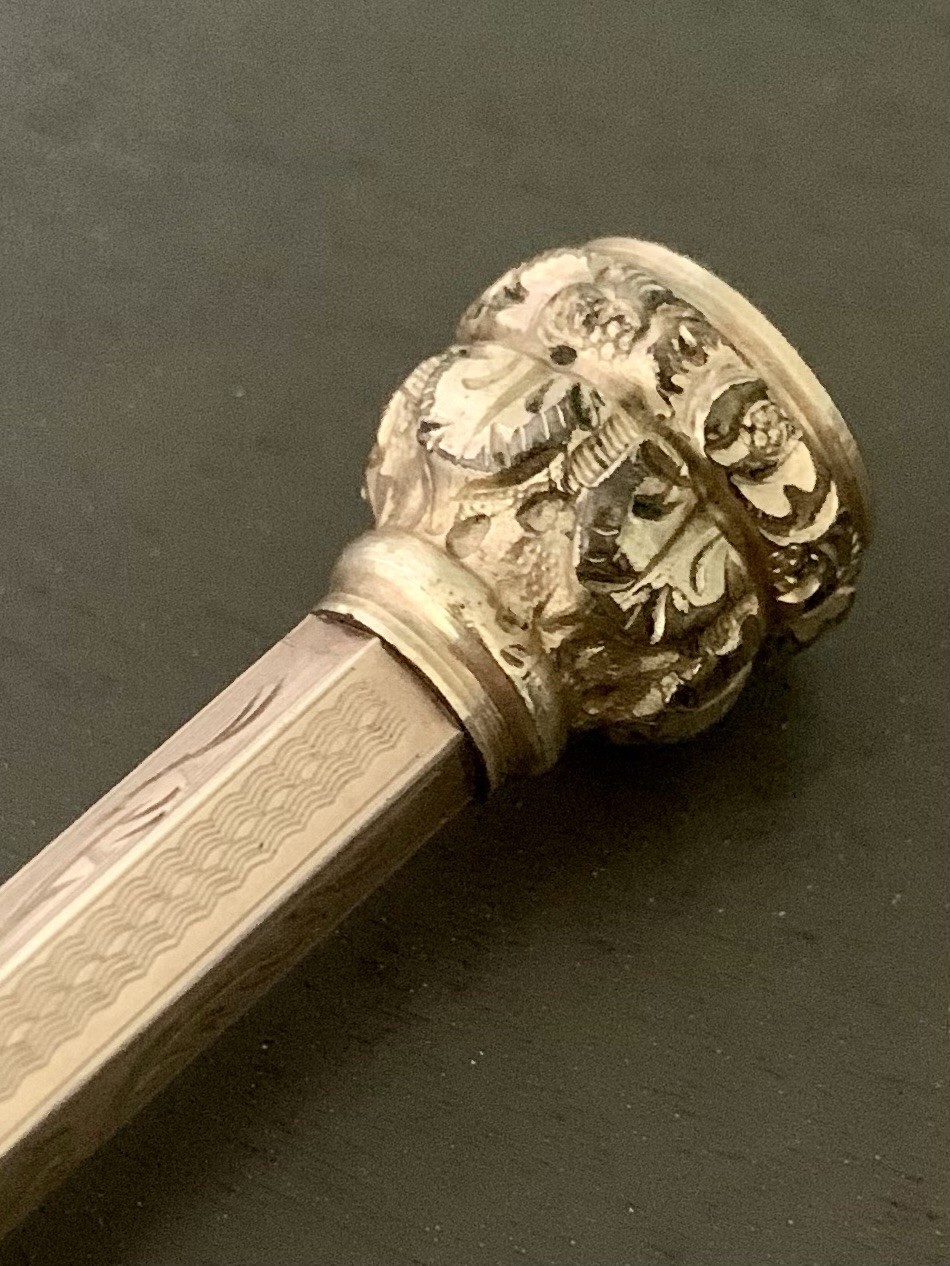 Antique Victorian Gold Filled Mechanical Pencil-Ornate W/Purple Stone Top