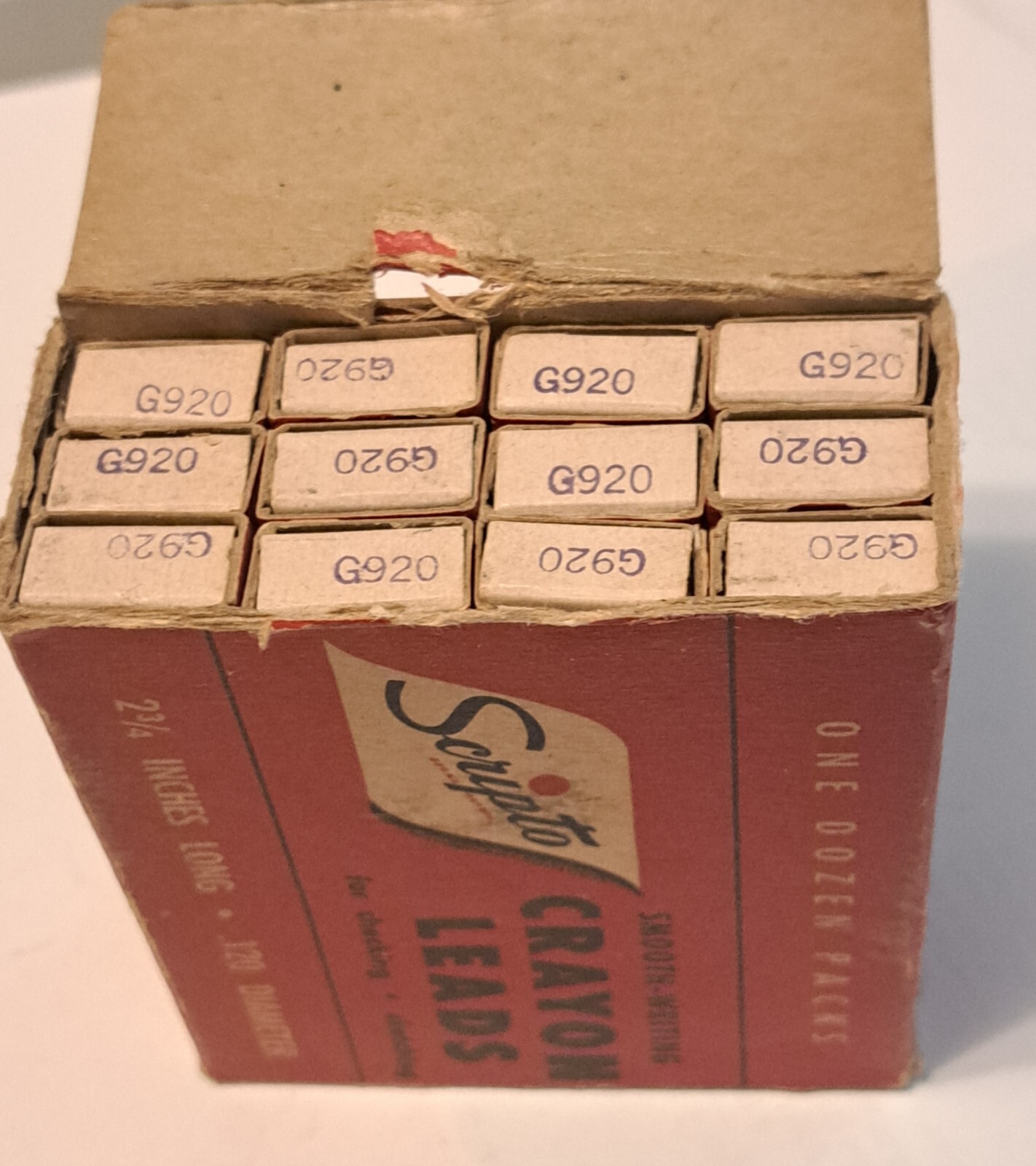 Vintage full Box of Scripto one dozen packs crayon pencil leads .120 dia. G920