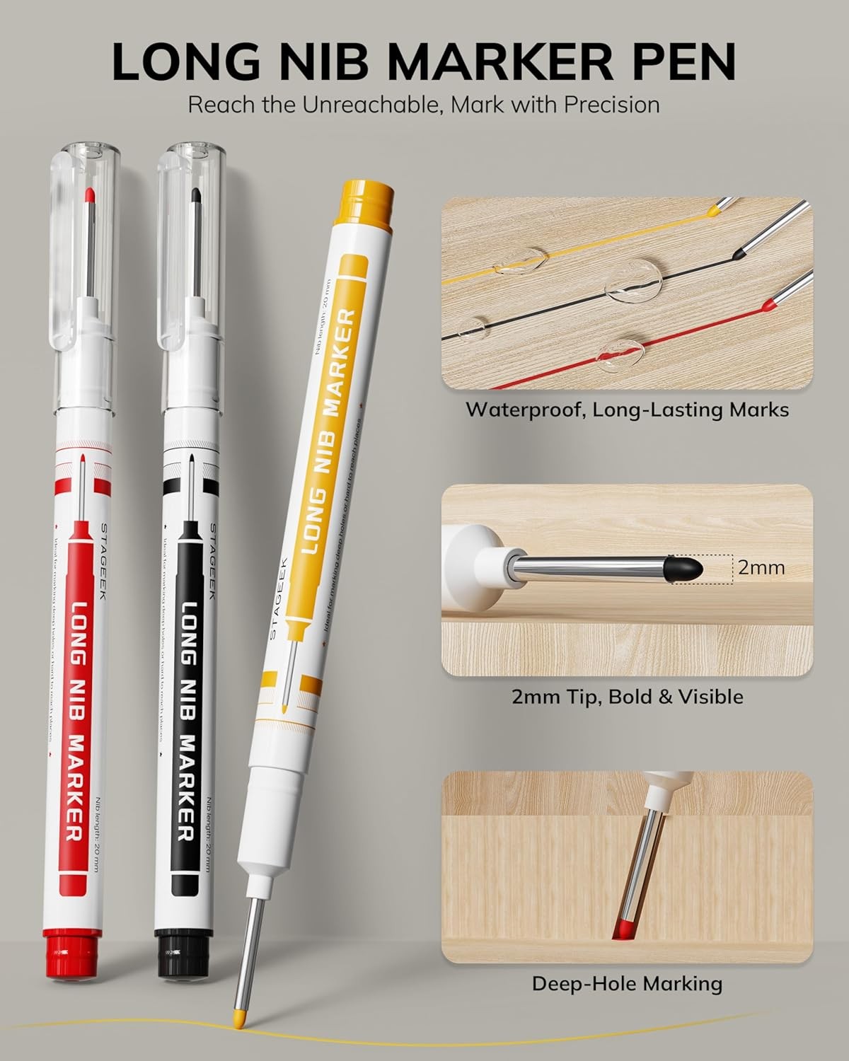 Carpenter Pencil Mechanical Deep Hole Marker Set w/Sharpener 39 Refill 3Pcs Case