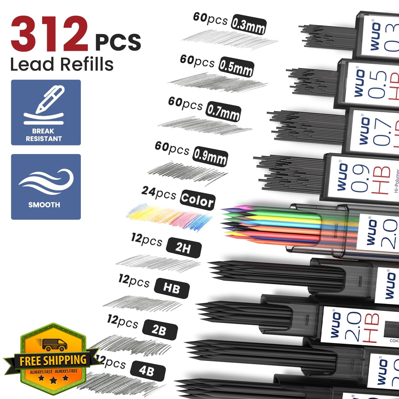 WUO Metal Mechanical Pencil Set 0.3-2.0mm Grey Leads