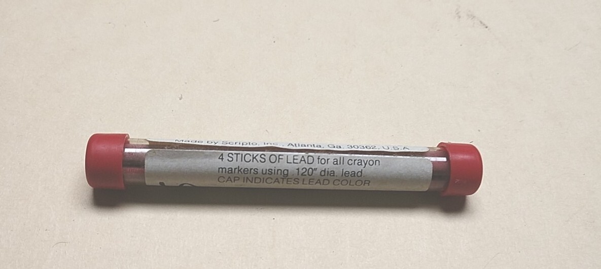 VINTAGE SCRIPTO PENCIL LEAD/RED CRAYON MARKERS HARD /REAL THIN 0.120″ , 1 TUBE