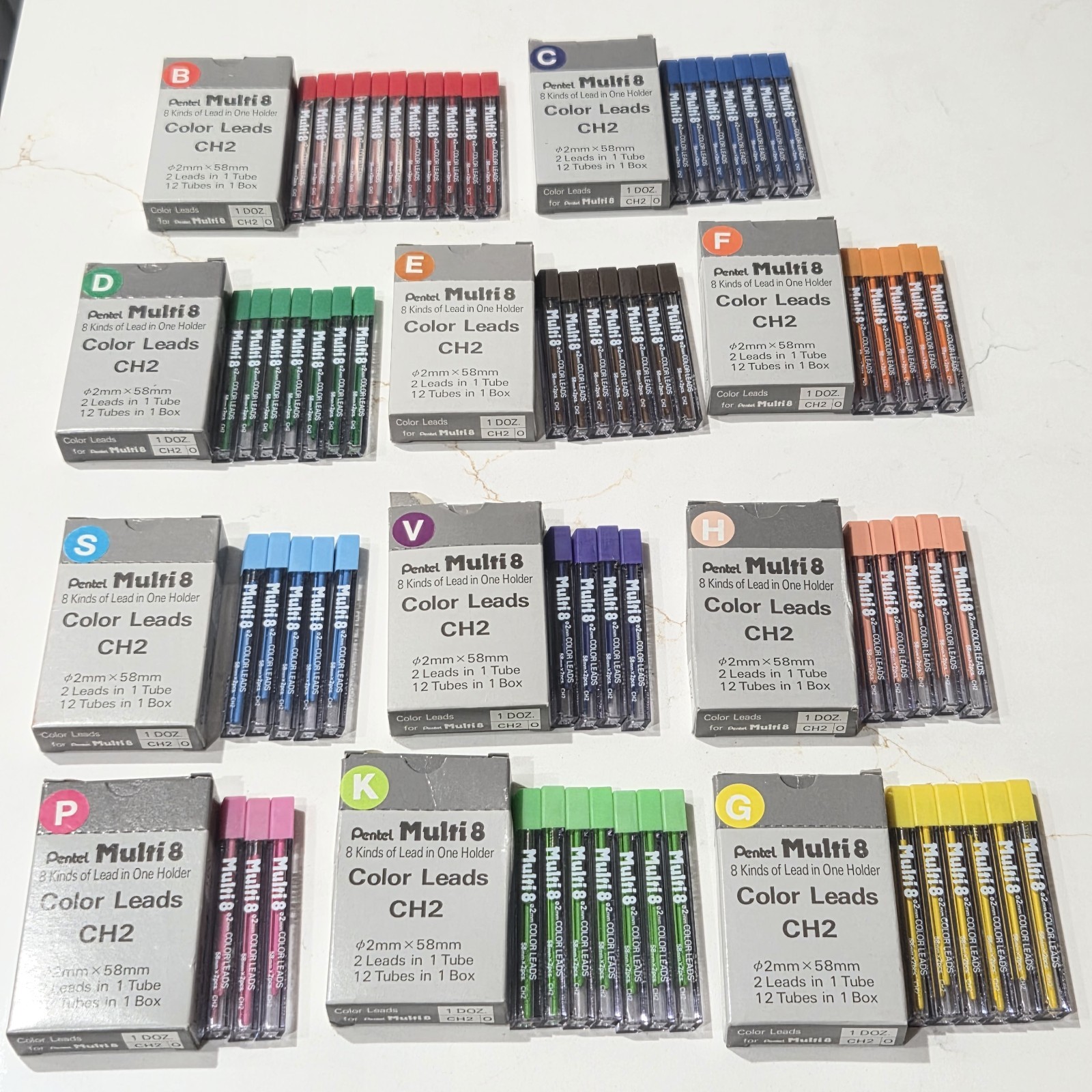 Vintage Pentel Multi8 2mm Color Leads 2x58mm CH2 Mega lot. 67 tubes. New