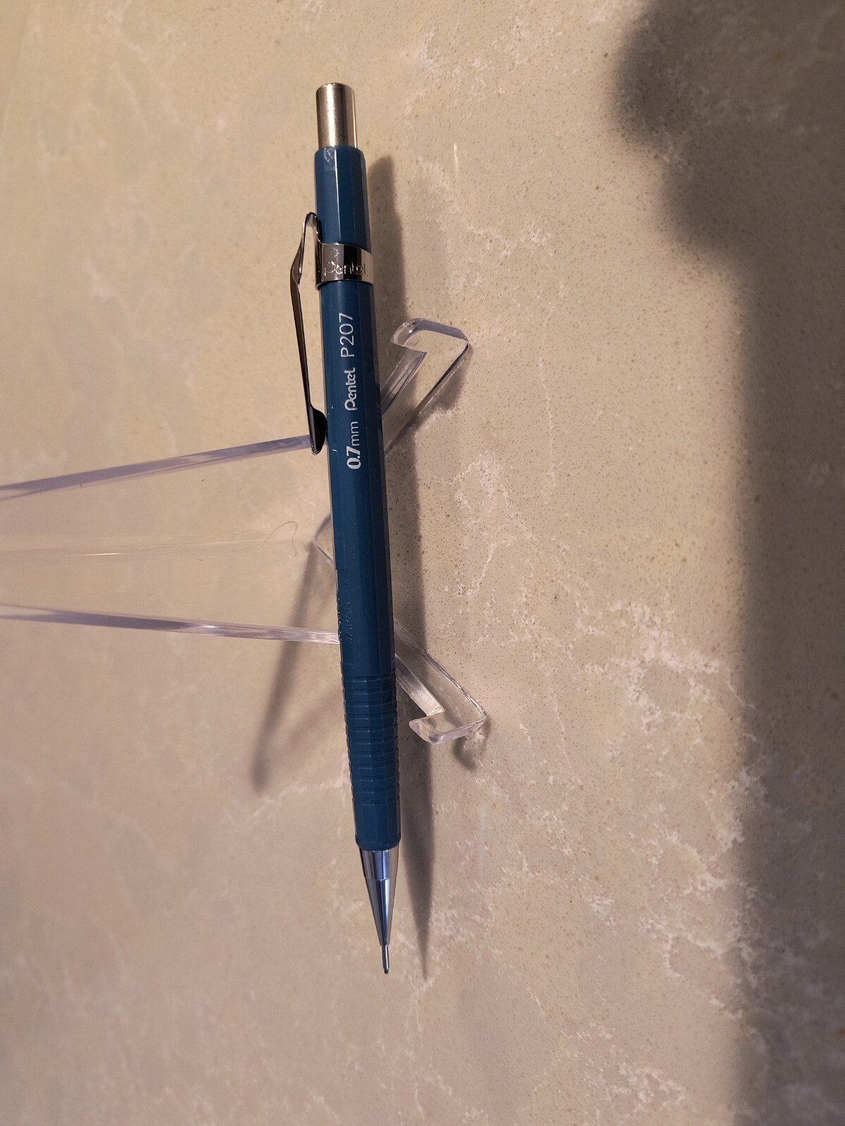 Pentel P207 Blue & Chrome 0.7mm Mechanical Pencil, with pocket clip, New.