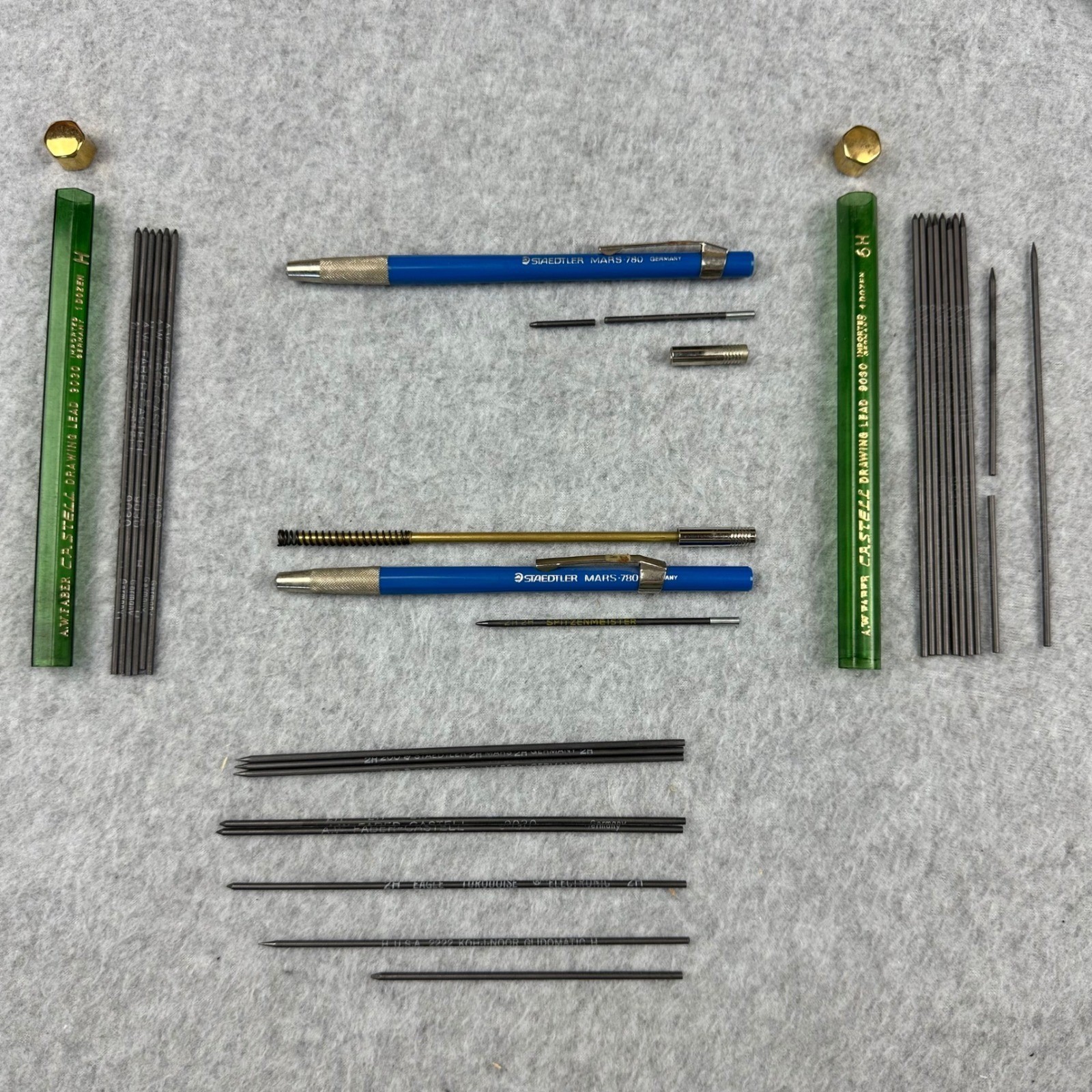 Vtg Staedtler Mars-780 2mm Lead Holder Set with Faber Castell 9030 Leads H 6H 2H