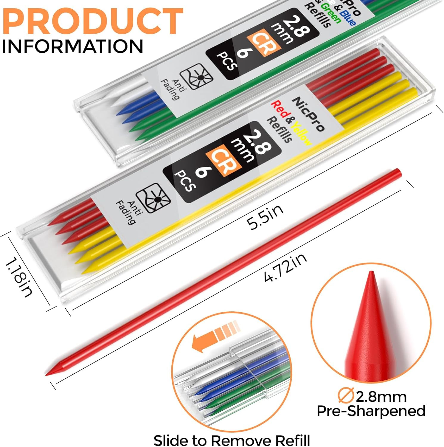 Nicpro 60 PCS Carpenter Pencil Lead Refills 2.8Mm, Lead for Carpenter Mechanical