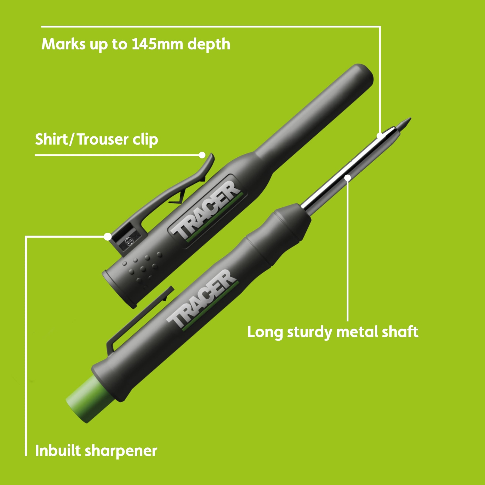 TRACER Deep Hole Construction Pencil with 6x Replacement Lead Pack and accompany