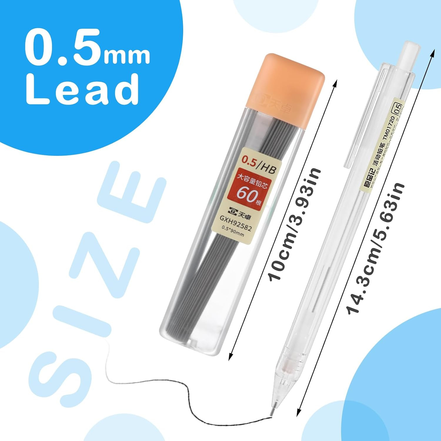 6PCS Novelty Mechanical Pencil Set, 0.5mm Transparent Pen Shell Pencils with 60p