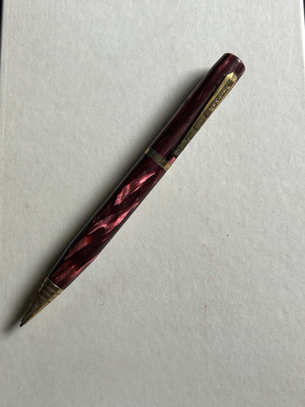 ANTIQUE DESK ITEM Waltham mechanical Pencil Red Pearlite Rubber eraser inside