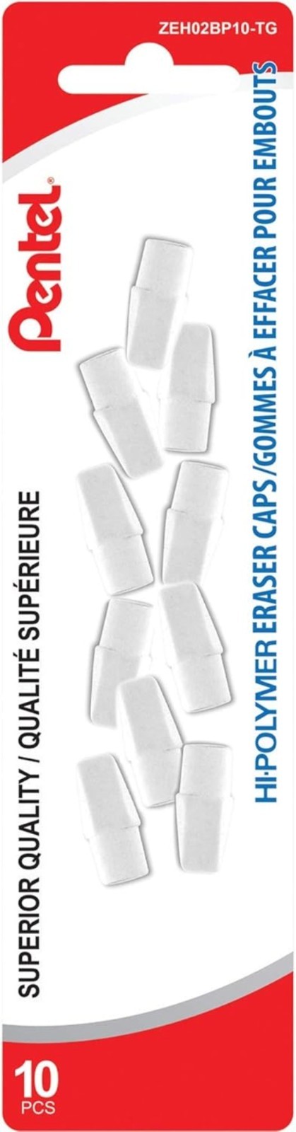 10 Count Pencil Cap Erasers in White, Ideal for Smooth Writing and Drawing