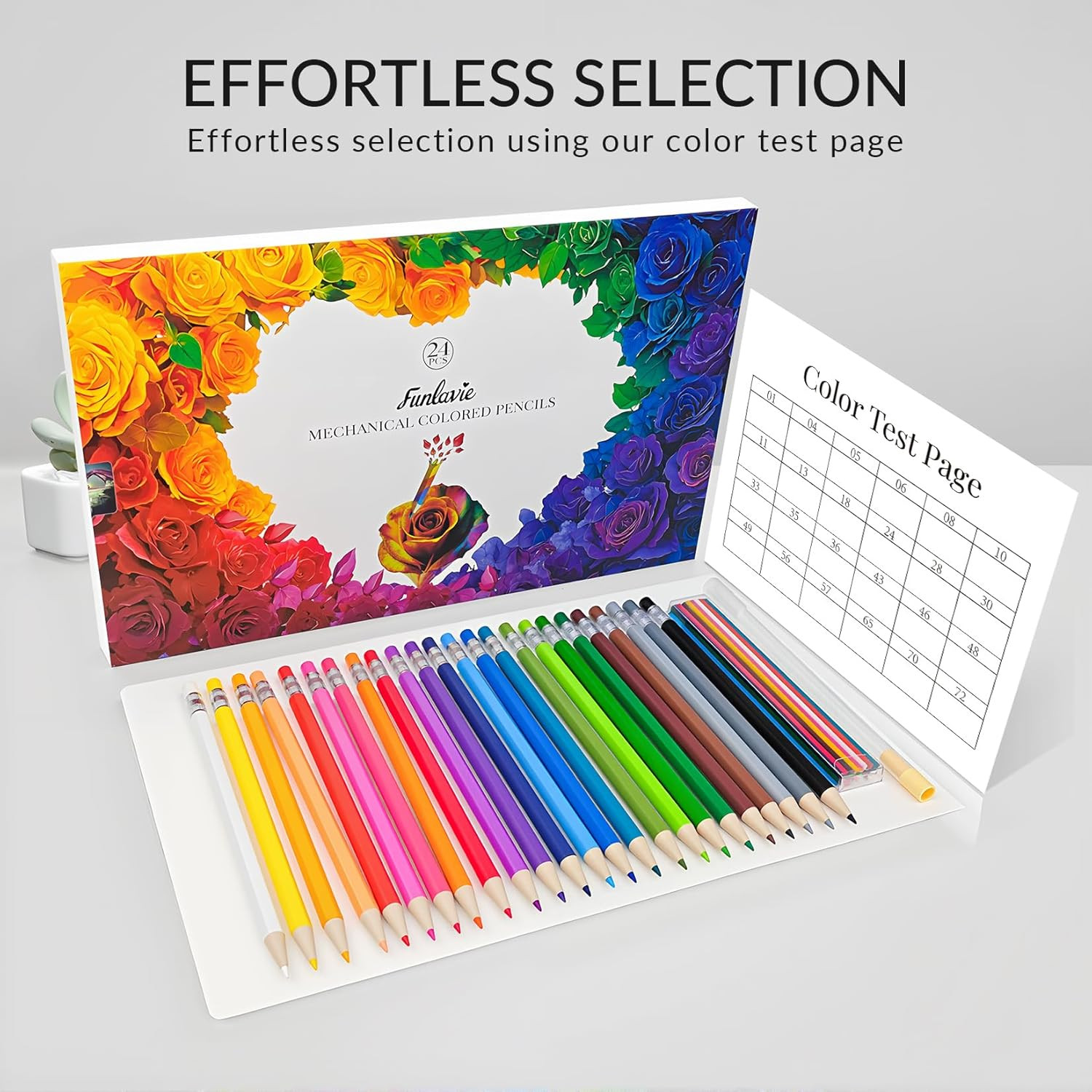 24 Mechanical Colored Pencils with 24 Lead Refills, 48 Pcs Total, 2.6Mm Oil-Base
