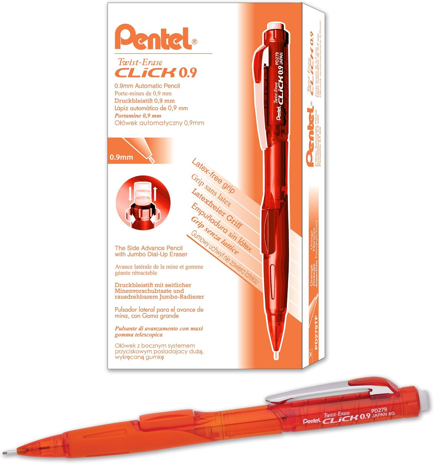 Twist-Erase Click Mechanical Pencil (0.9Mm) Assorted Orange Barrels, Color May V