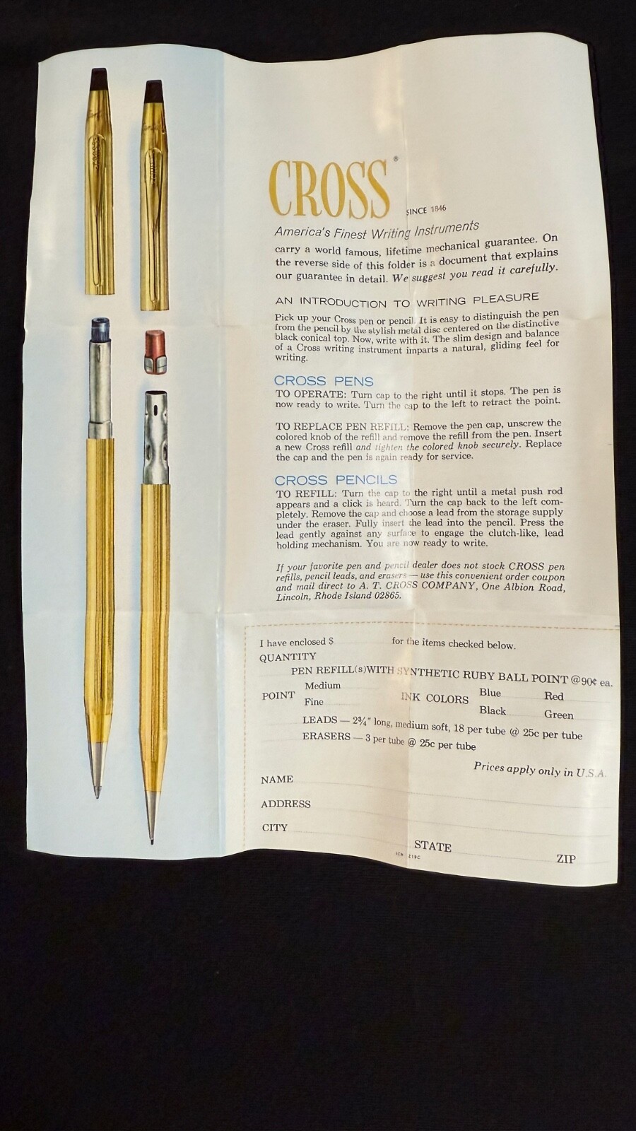 Vintage Cross 14k Gold Filled Ladies Mechanical Pencil with Box Pouch & Papers