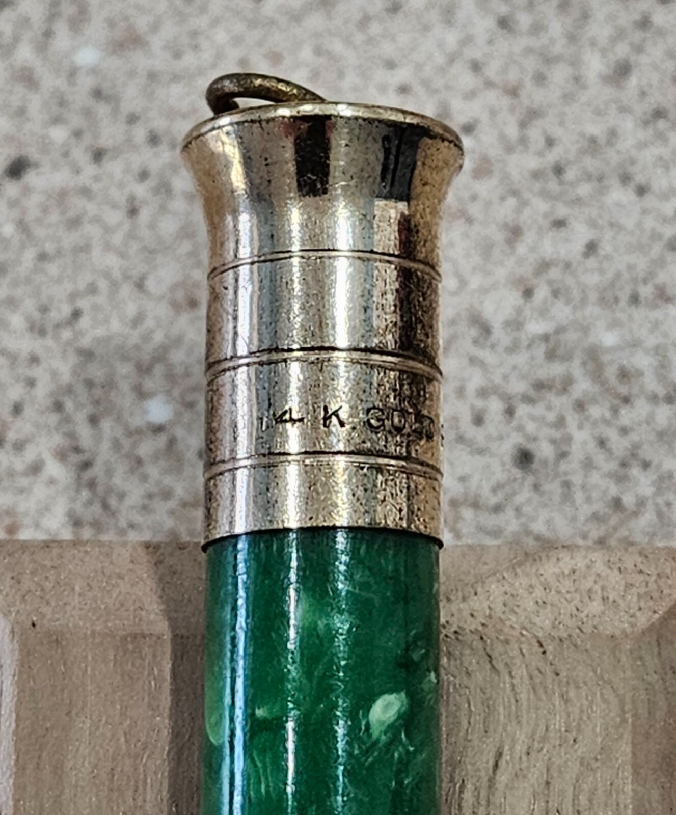 Vintage 14k Gold Filled Green Marble Vest Pendant Mechanical Pencil- Not Working