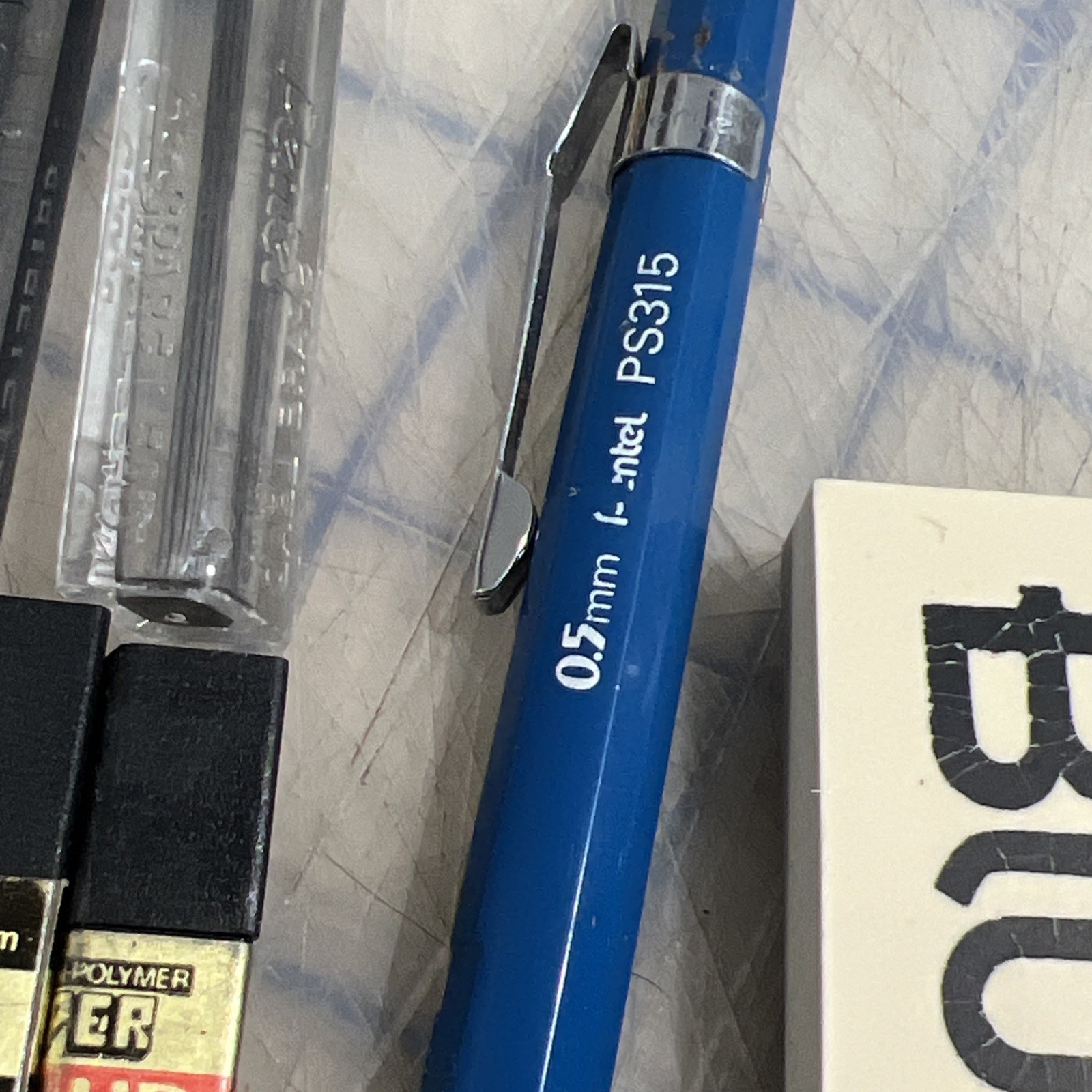 Vintage Pentel PS315 0.5mm Mechanical Pencil With Some Leads And Blum eraser