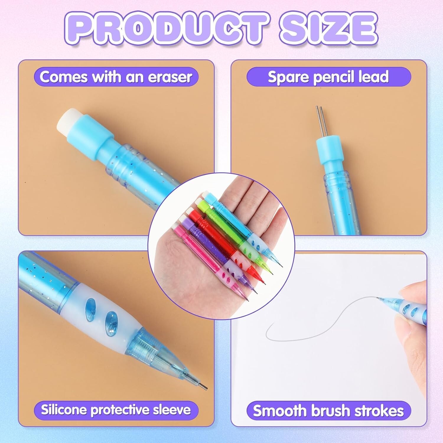 15 Pcs Mini Mechanical Pencils 0.7 mm Automatic Multicolor
