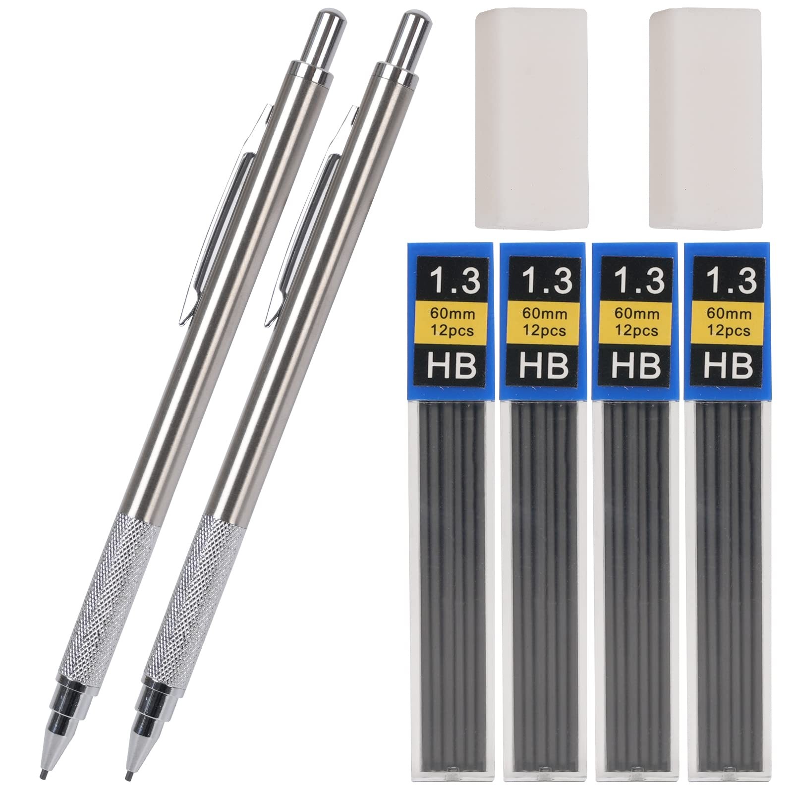 Mechanical Pencil Set 1.3mm with 4 Tubes – 2 Pack, Black Writing Tools